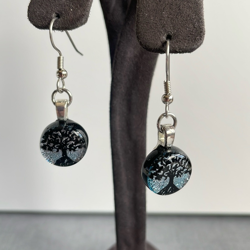 Vintage Tree of Life Dichroic Glass Earrings